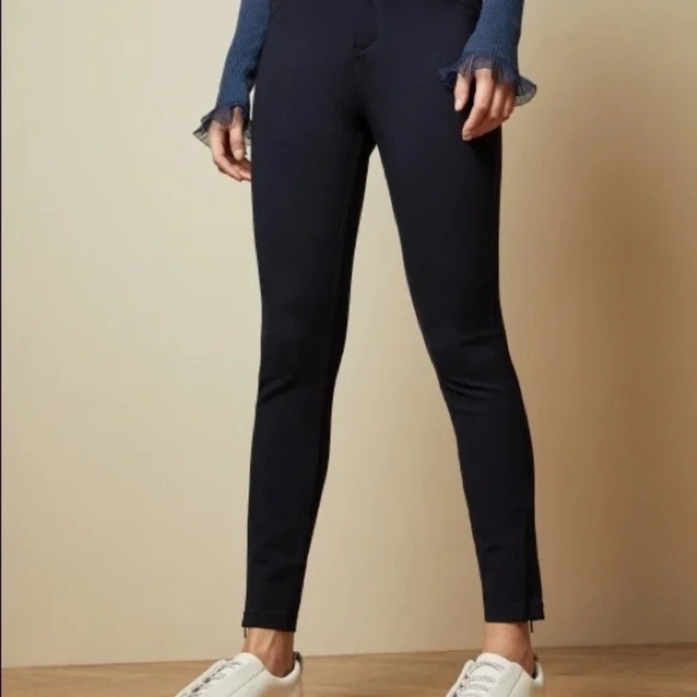 TED BAKER Strenti Skinny zip cuff ponti {$175} Stretch Leggings Navy Blue Sz 2